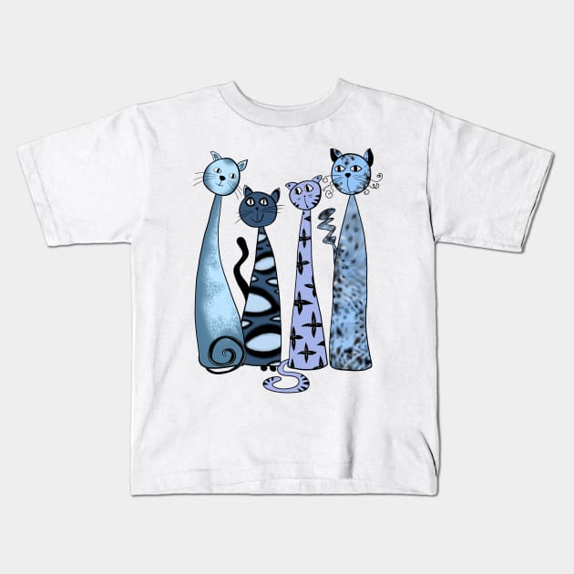 Blue cats Kids T-Shirt by Smoky Lemon